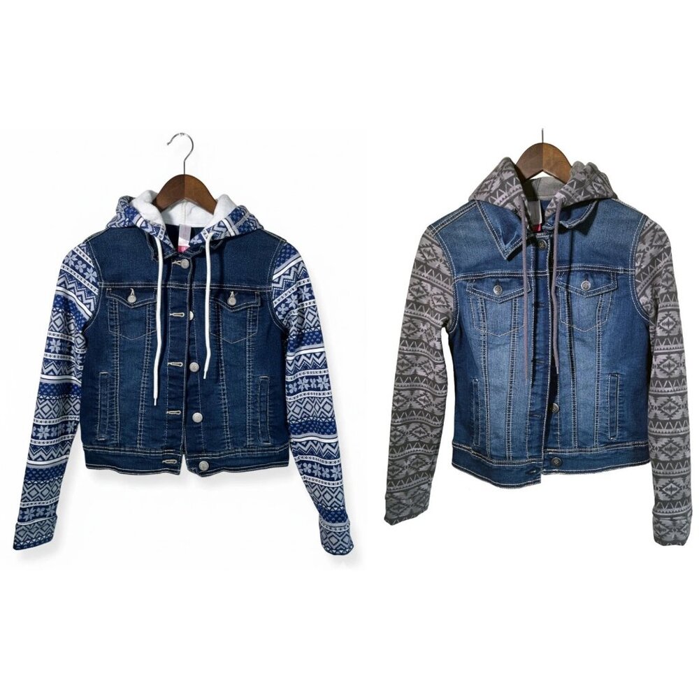 2 x No Boundaries Jackets Girls Small 4-6 Blue Jean Hooded, Excellent Condition